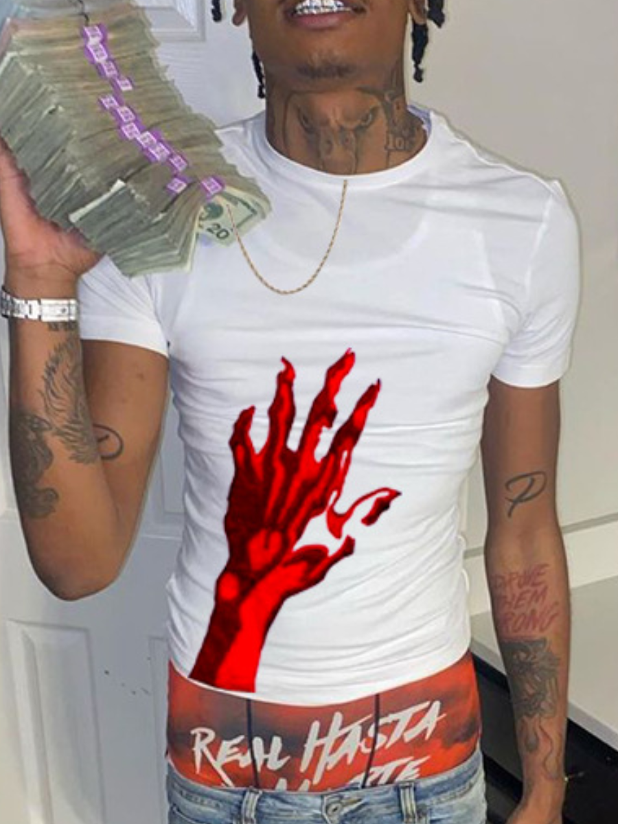 LovelyWholesale Men Round Neck Figure Print T-shirt Summer Short Sleeve Casual Spring Summer 2024