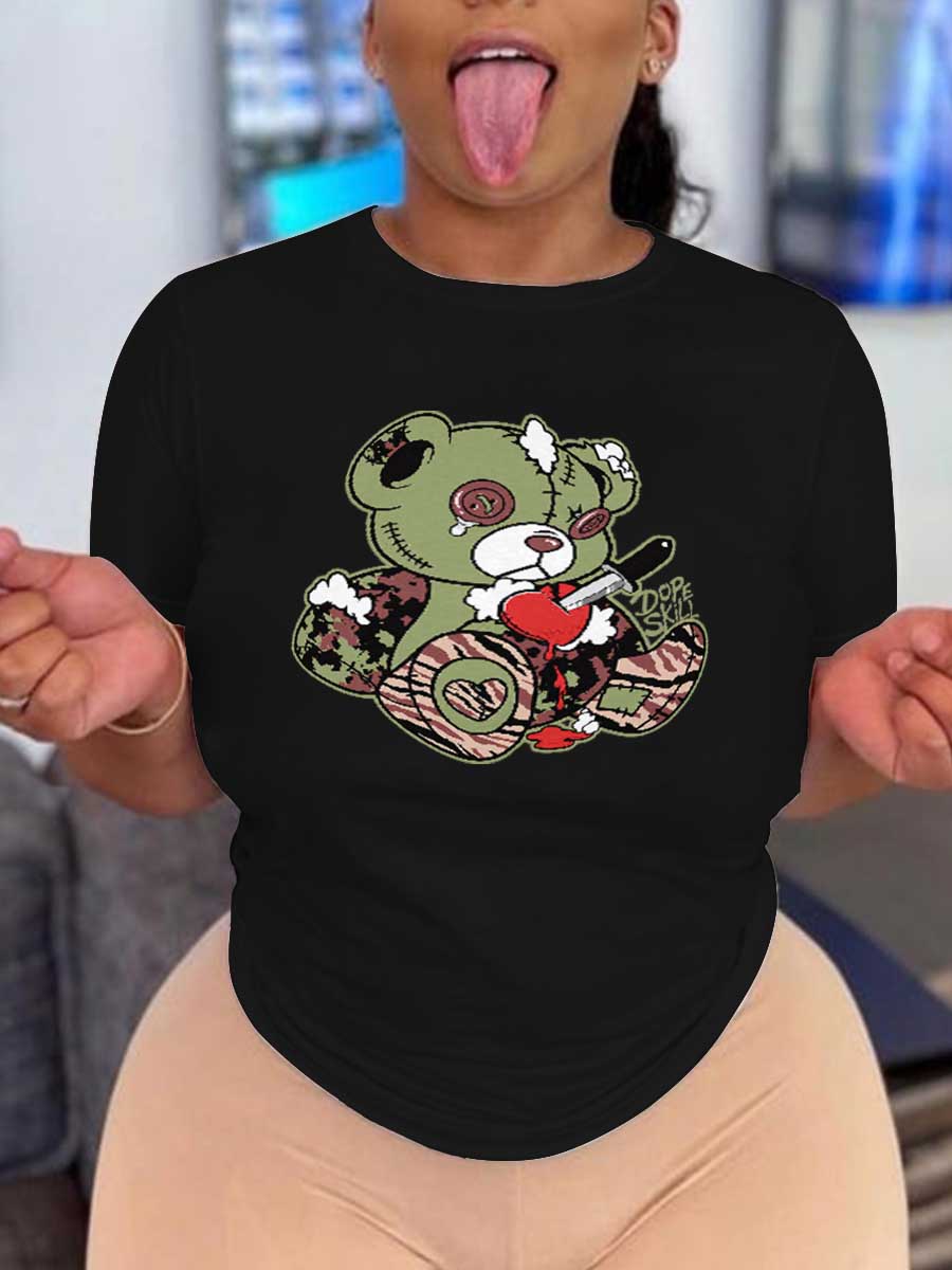 LW Plus Size Round Neck Cartoon Print T-shirt