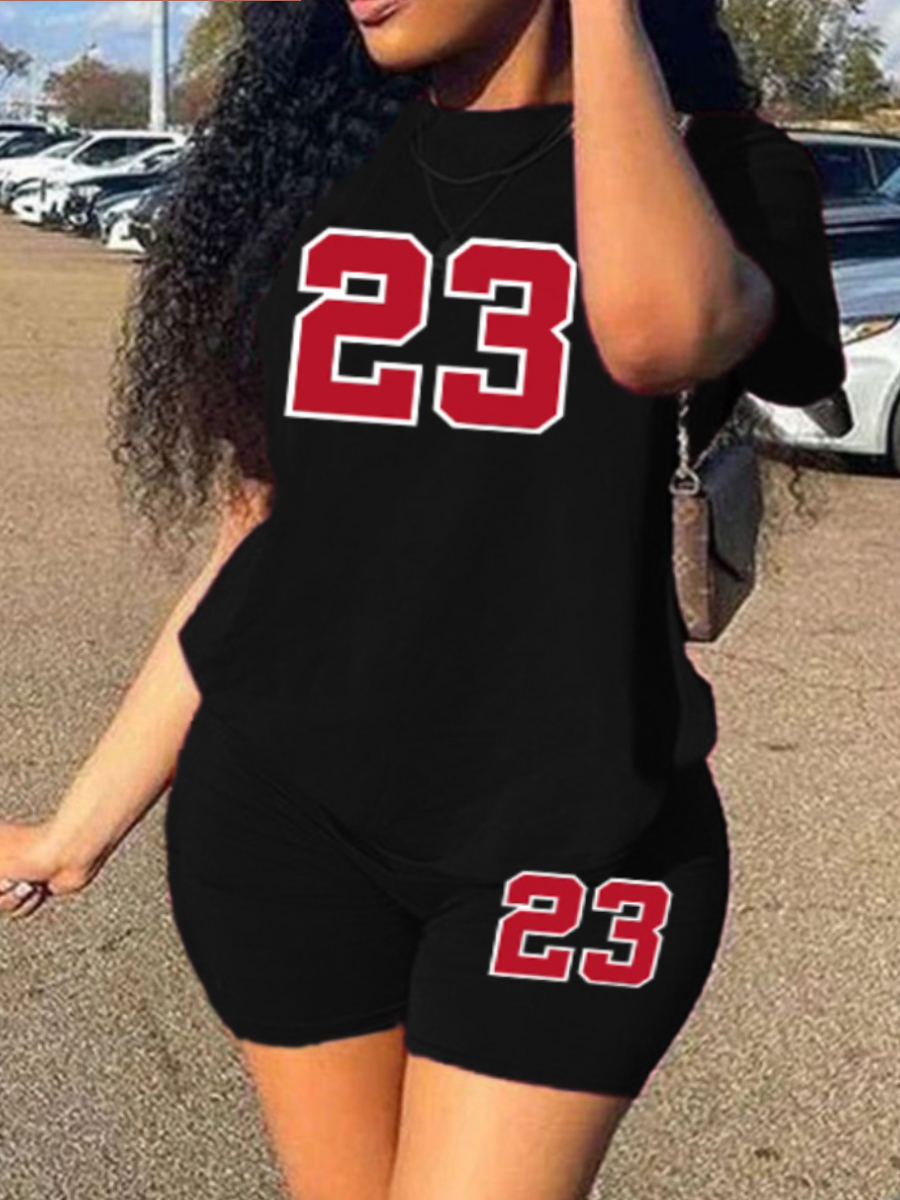 LW Plus Size Round Neck Letter Print Shorts Set