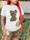 LW Geometric Bear Print Shorts Set