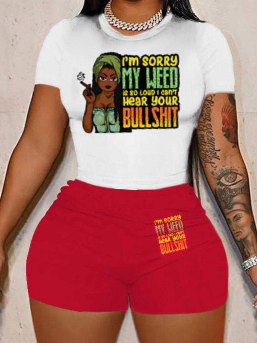 LW Figure Letter Print Shorts Set