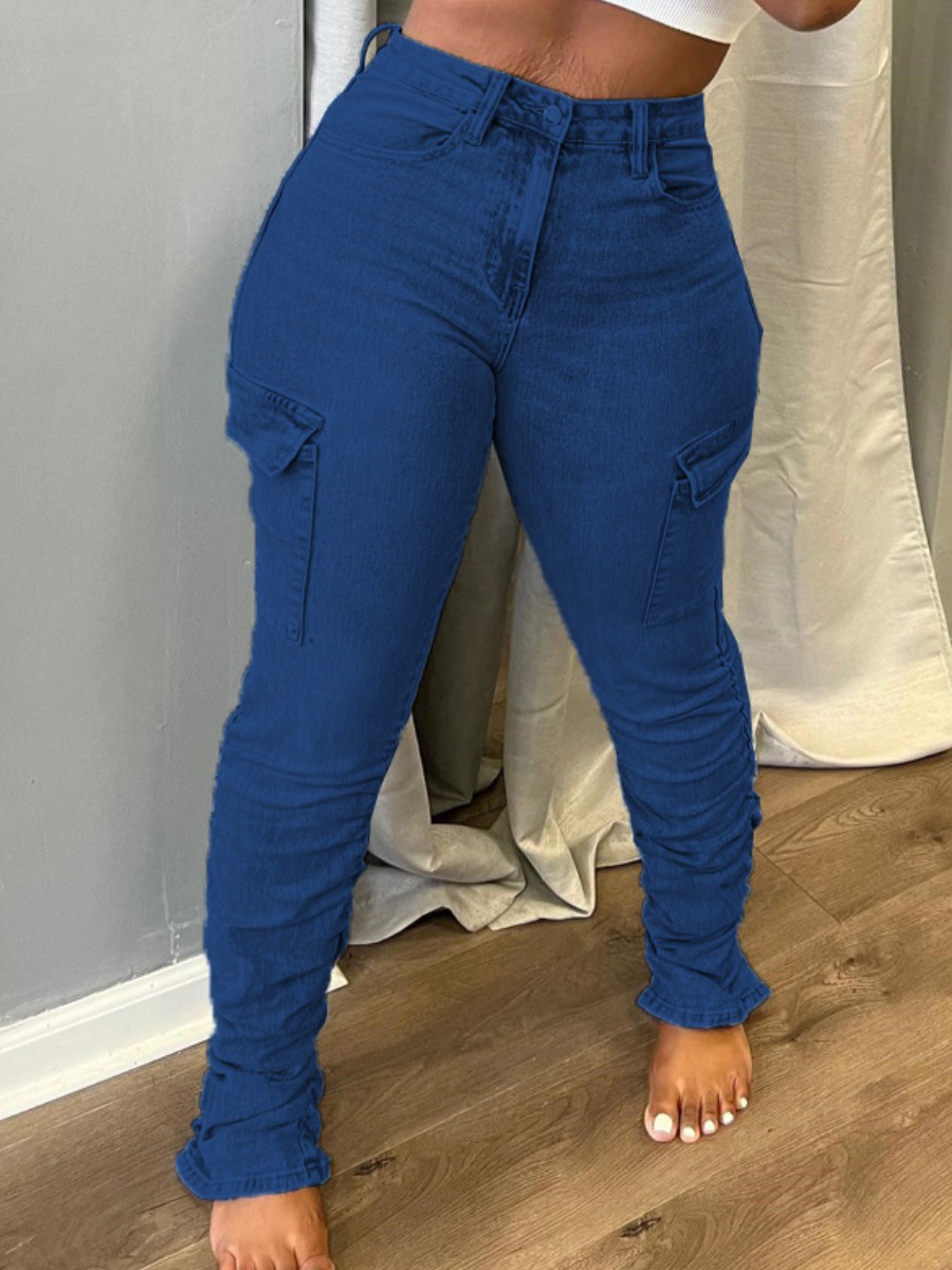 LW Side Pocket Ruched High Stretchy Cargo Jeans