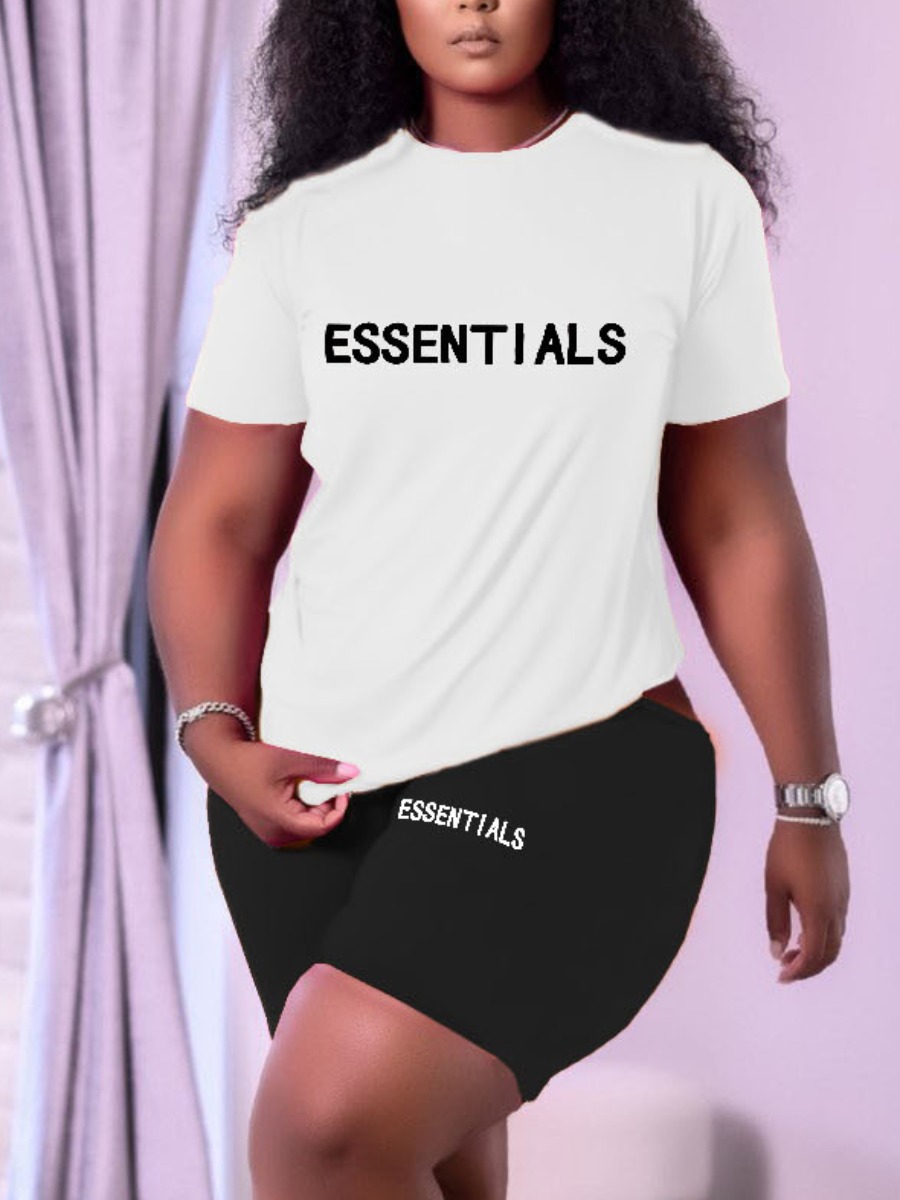 Plus Size Essentials LW Plus Size Essentials Letter Print Shorts Set Sale | LovelyWholesale