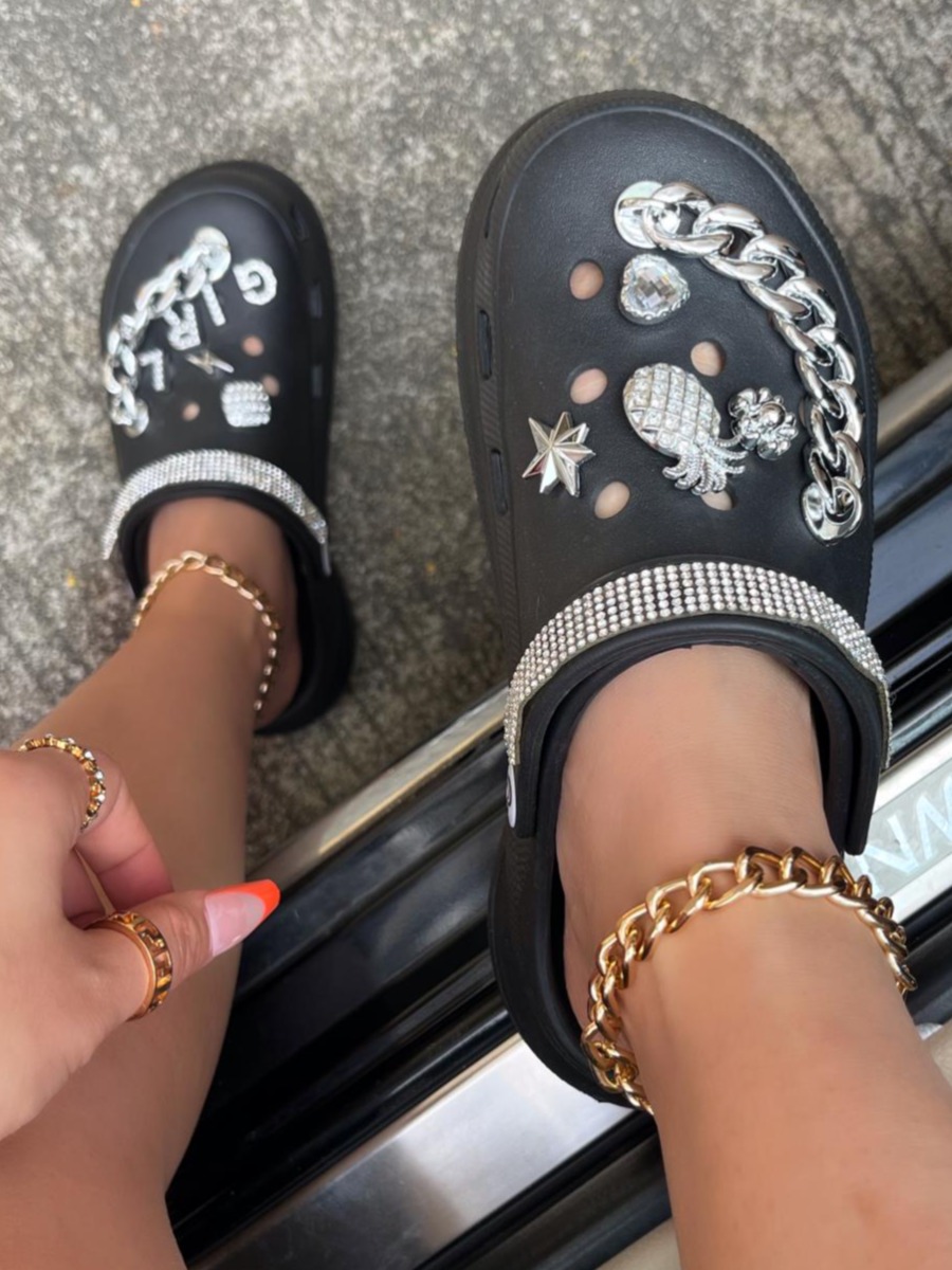 LW Rhinestone Pineapple Chain Letter Flats