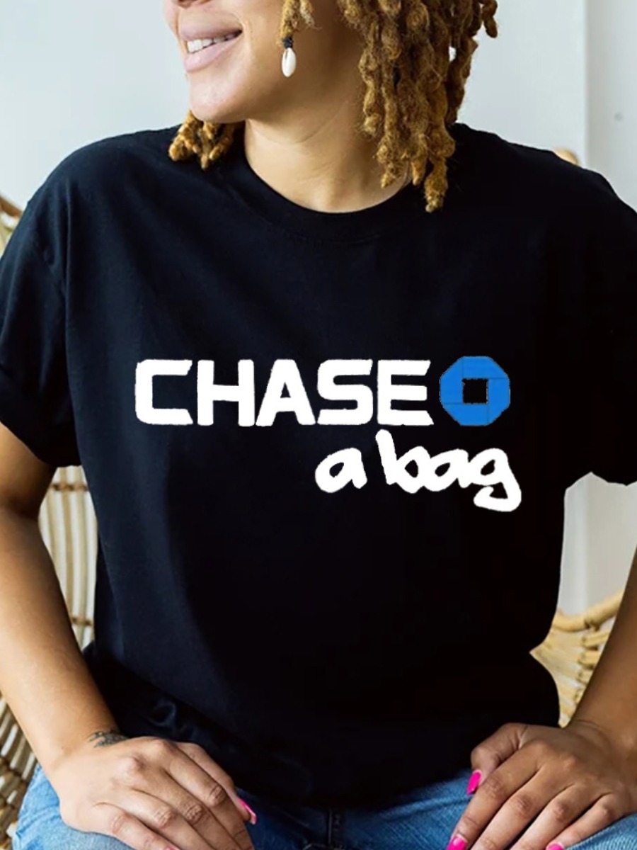 LW Chase A Bag Letter Print Tshirt Sale LovelyWholesale