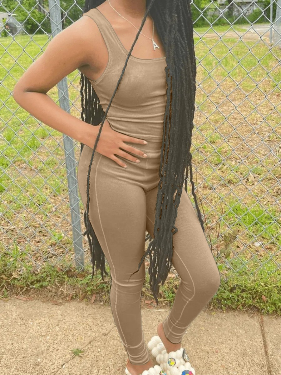 LW BASICS Cami Plain Stretchy Pants Set