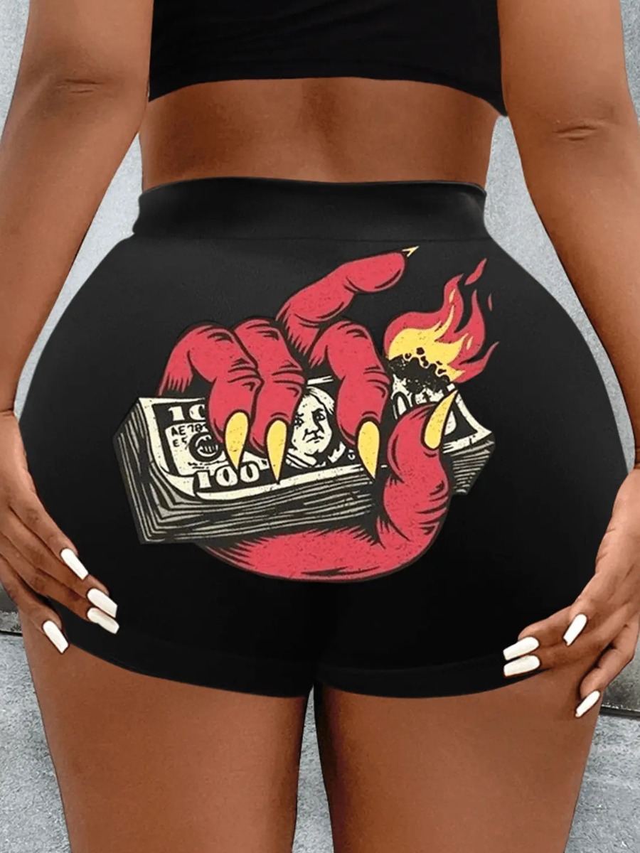LW Plus Size Figure Money Print High Stretchy Shorts