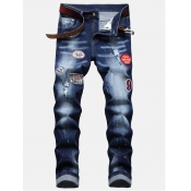 LW Men Street Splash Ink Print Ripped Deep Blue Je