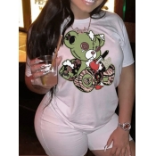 LW Plus Size Cartoon Print Patchwork Shorts Set