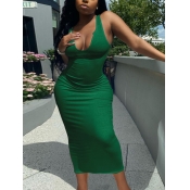 LW SXY Casual U Neck Skinny Green Ankle Length Dre