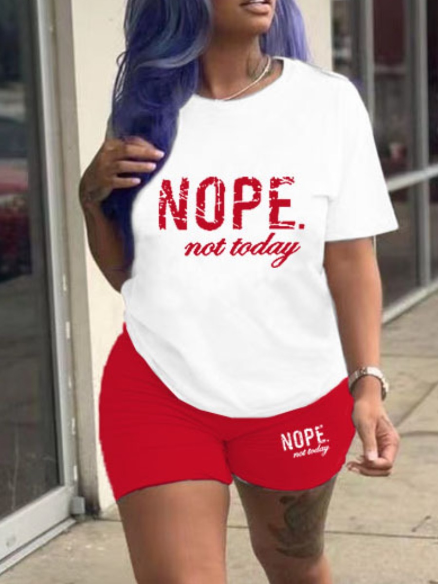 LW Plus Size Nope Not Today Letter Print Shorts Set