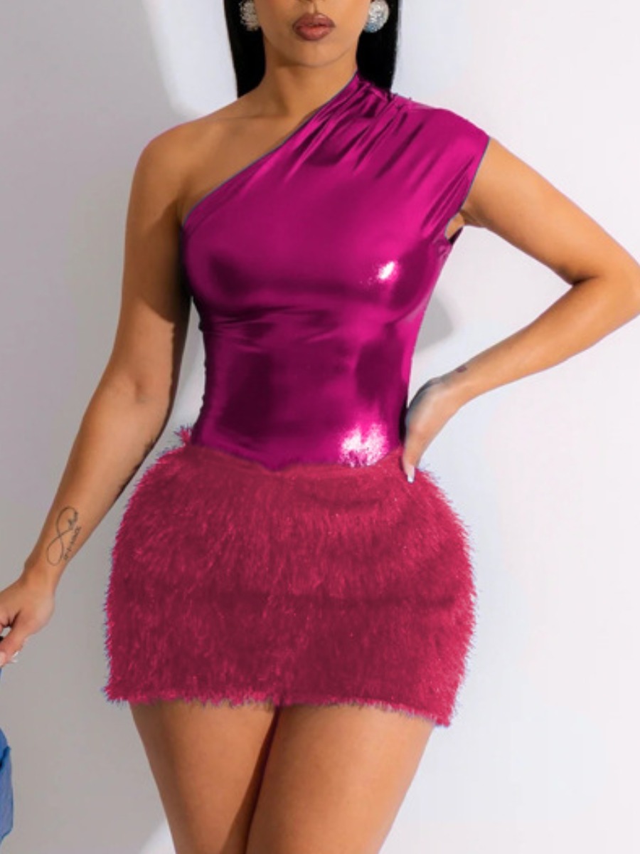 LW One Shoulder Plush Bodycon Dress