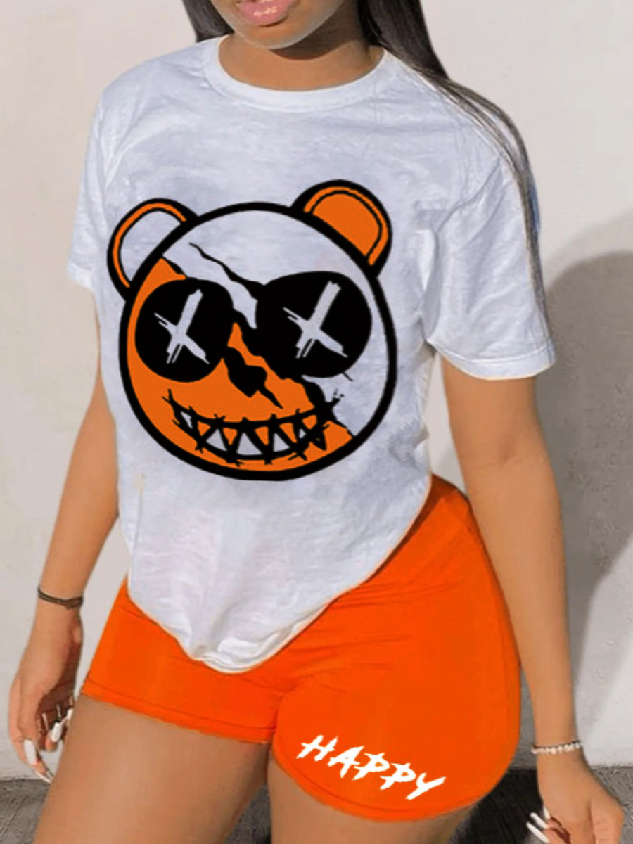 LW Cartoon Letter Print Shorts Set