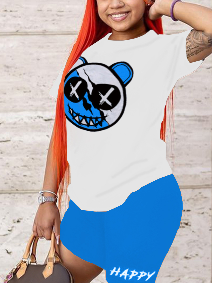 LW Plus Size Cartoon Letter Print Shorts Set