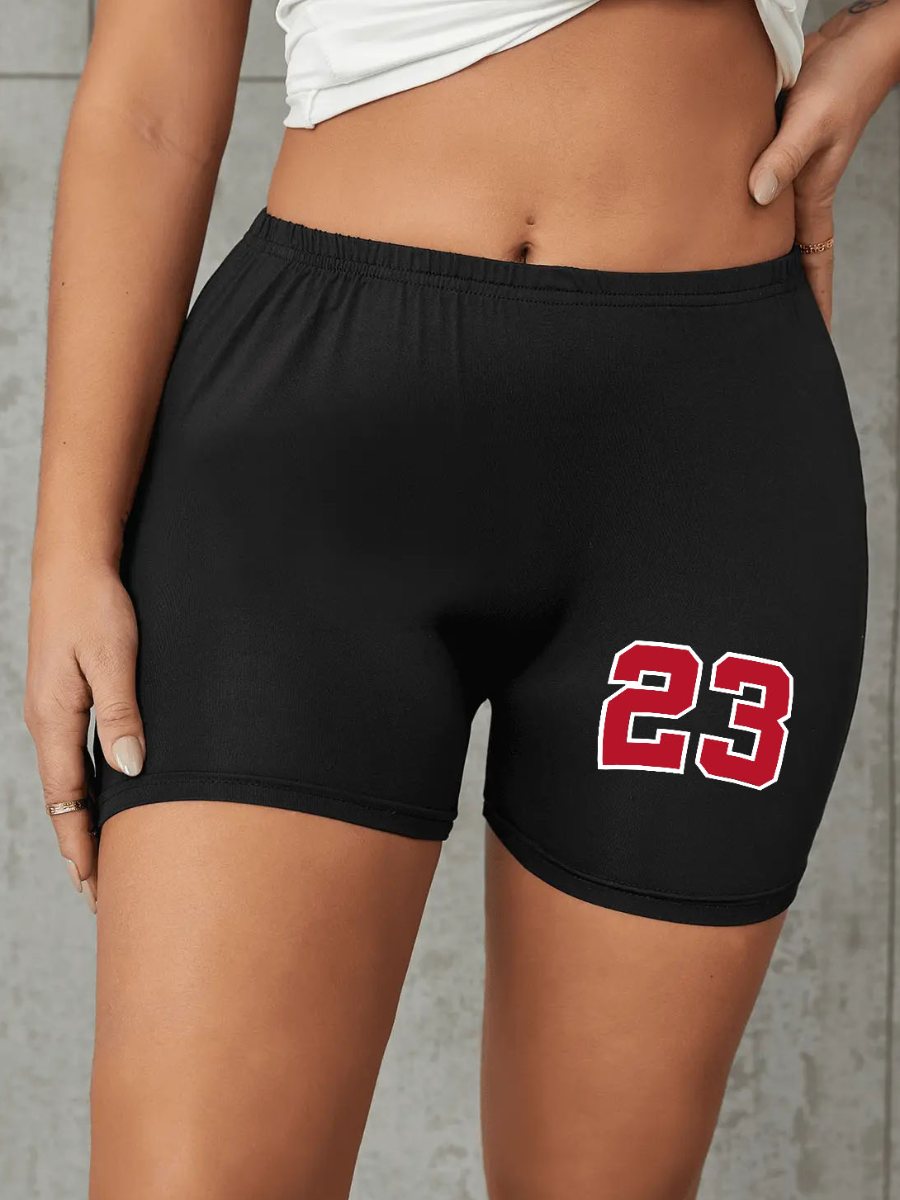 LW Mid Waist Number 23 Print Regular Shorts Sale LovelyWholesale