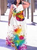 LW Plus Size Splash Ink Butterfly Print Pocket Design Dress