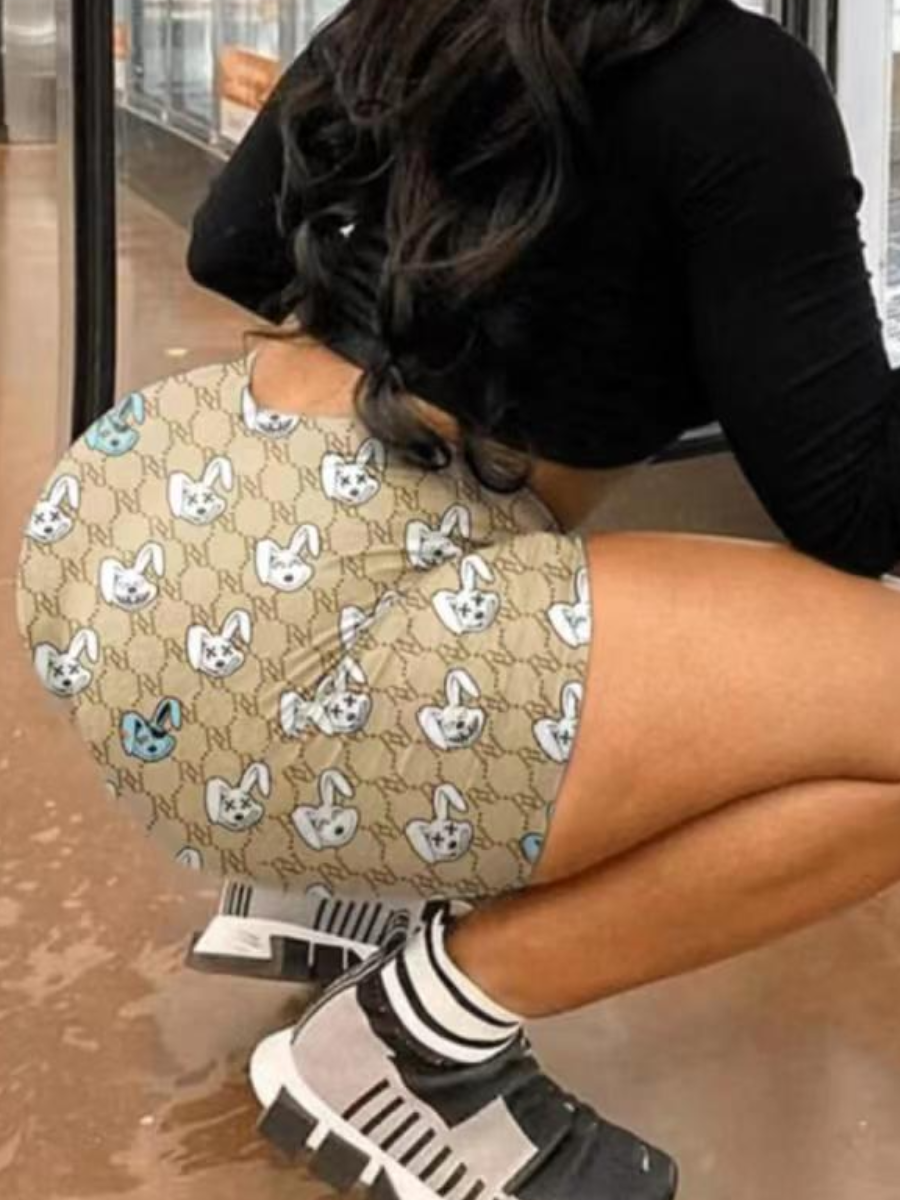 LW Plus Size Geometric Cartoon Print Stretchy Shorts