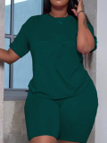 LW BASICS Plus Size Round Neck Skinny Stretchy Shorts Set