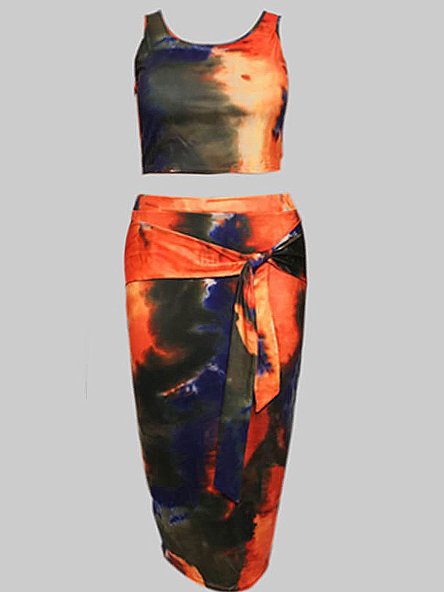 LW Plus Size Cami Tie Dye Bandage Design Skirt Set 2X