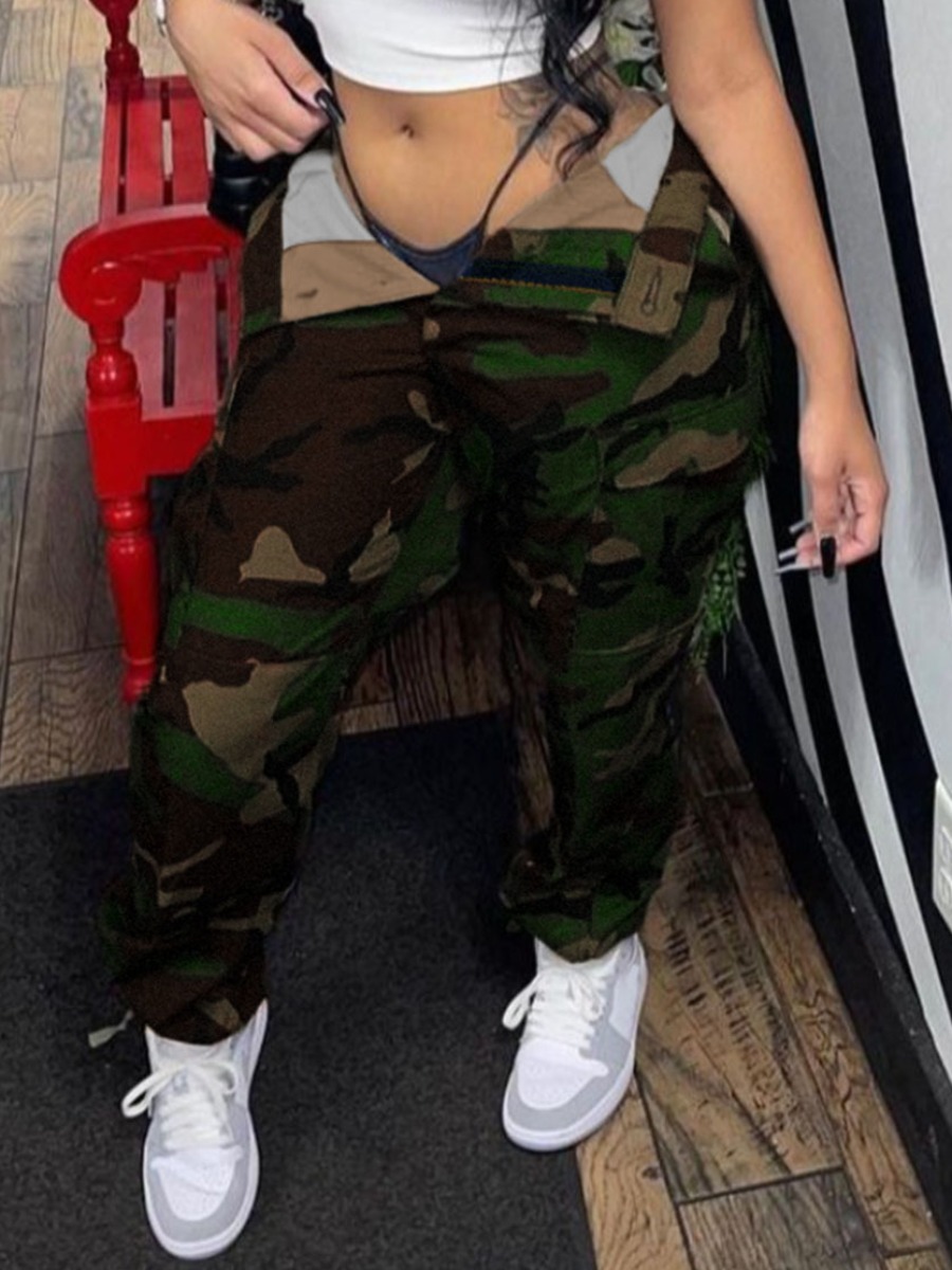 LovelyWholesale Plus Size High Waist Camo Print Cargo Jeans Spring|Fall Casual  5X Spring Summer 2024