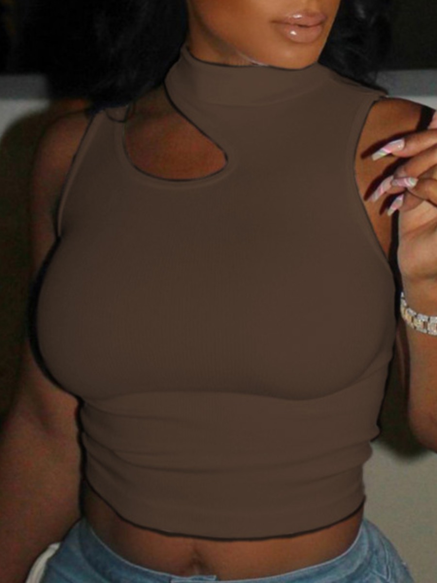 LovelyWholesale Cut Out Skinny Camisole Summer Sleeveless Casual Cut Out Mock Neck Spring Summer 2024