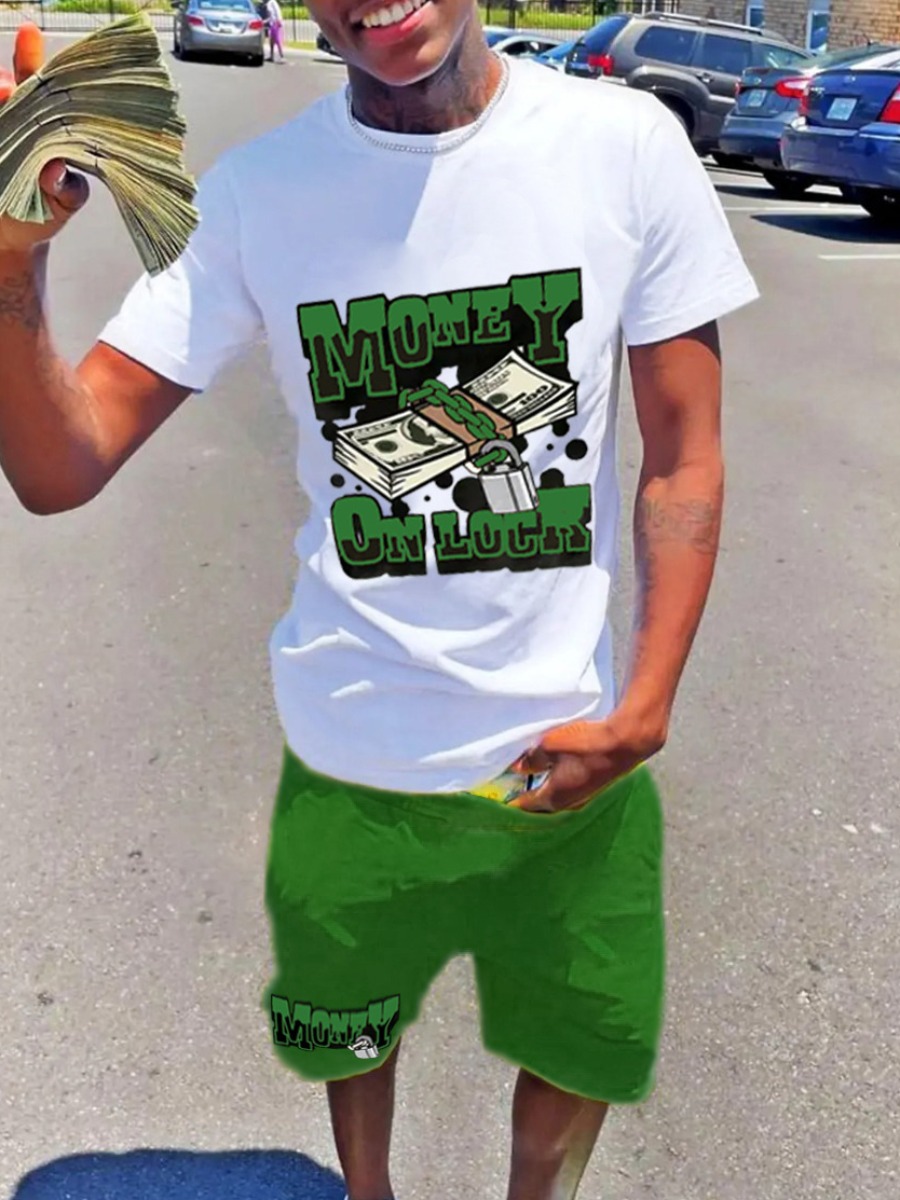LW Men Money On Lock Letter Print Shorts Set