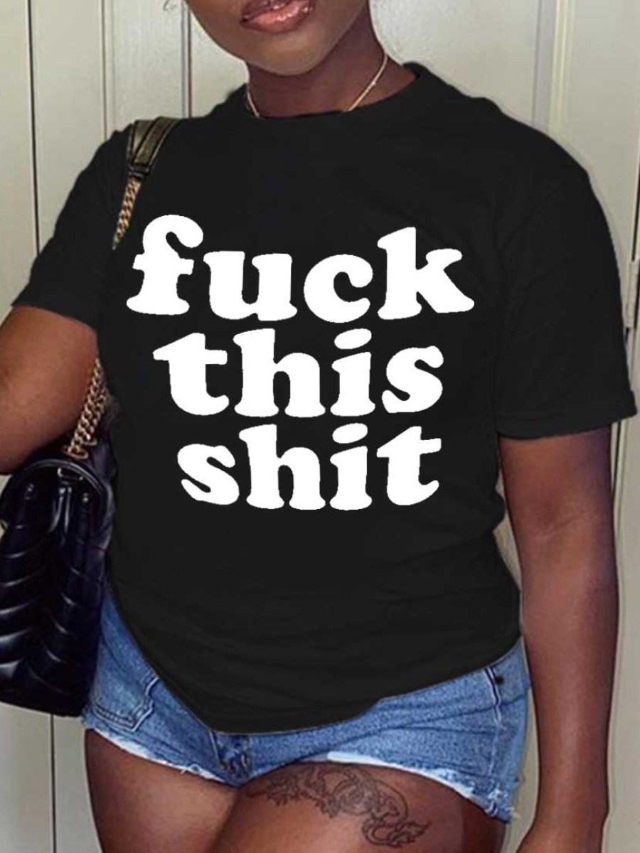 LW Plus Size Round Neck Letter Print T-shirt