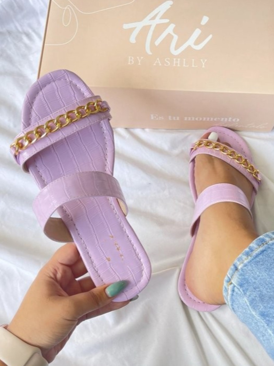 LW Chain Decor Double Strap Slides