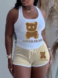 LW Lover Bear Letter Print Drawstring Shorts Set