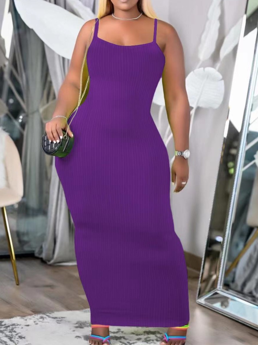 LW BASICS Plus Size Rib Knit Bodycon Cami Dress