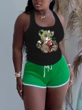LW Bear Cami Cartoon Print Drawstring Shorts Set