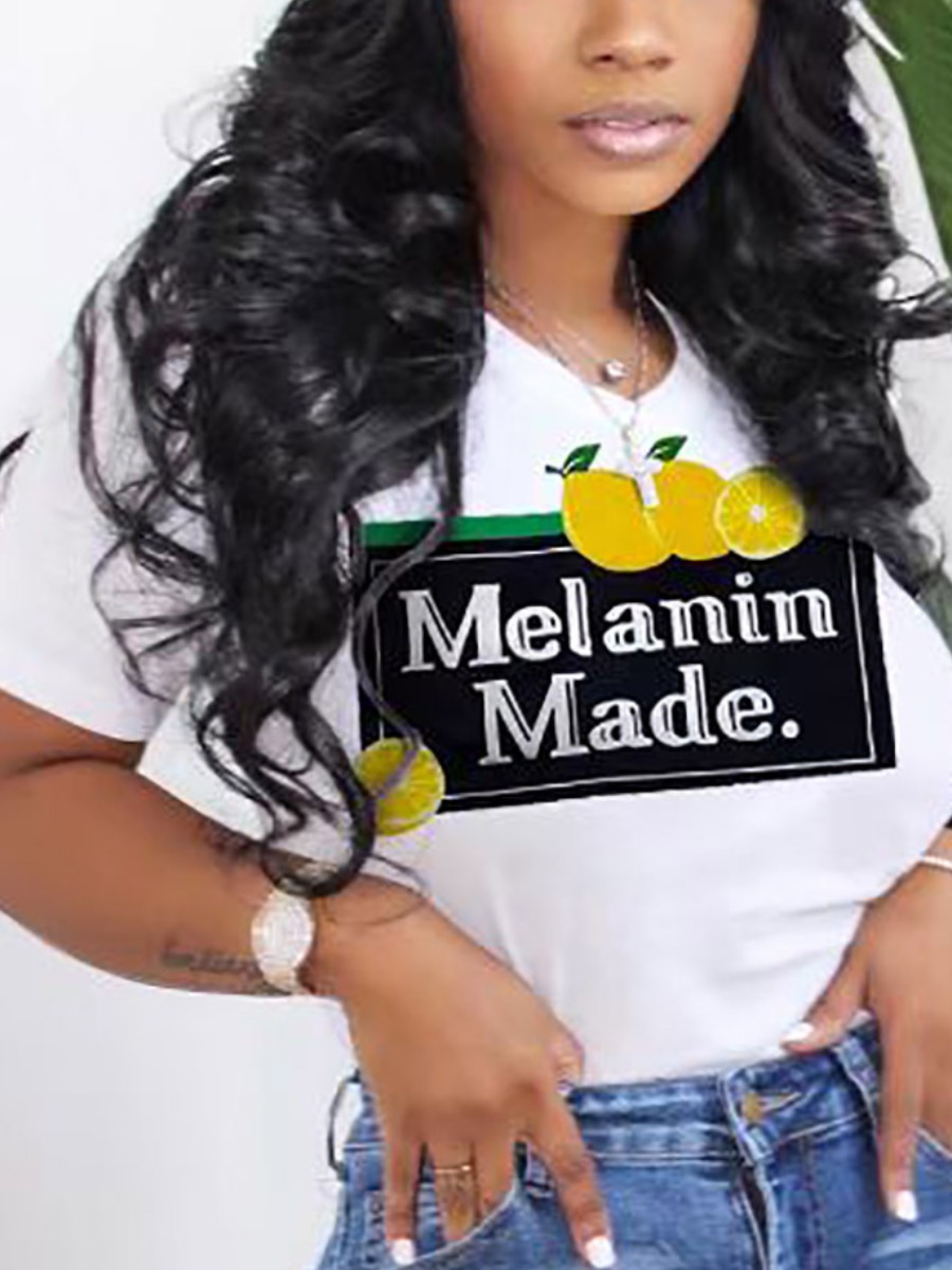 LW Plus Size Lemon Melanin Letter Print T-shirt