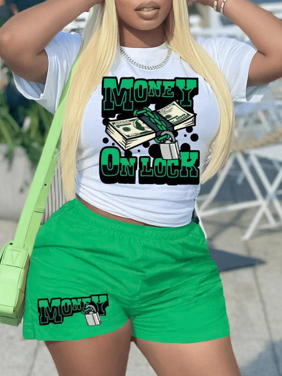 LW Plus Size Money On Lock Letter Print Shorts Set