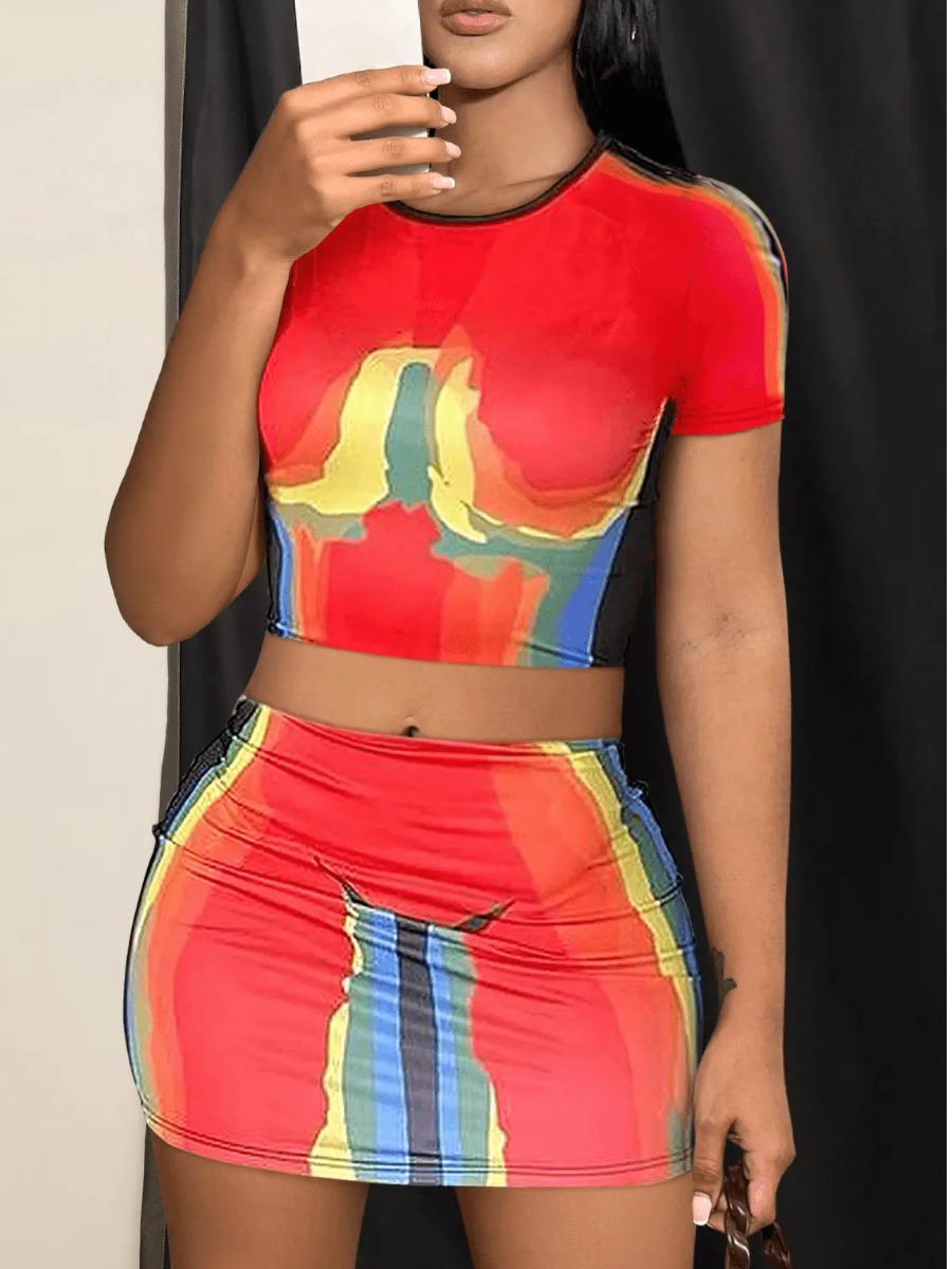 LW Crop Top Body Heat Print Skirt Set