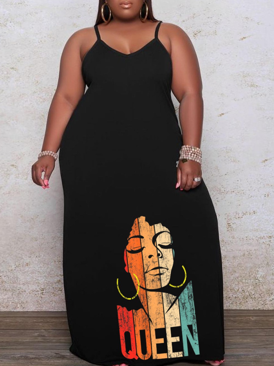 LovelyWholesale Plus Size Figure Print Cami Loose Dress Summer Sleeveless Casual V Neck  5X Spring Summer 2024