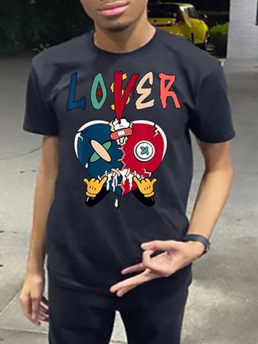 LW Men Broken Heart Lover Letter Print T-shirt