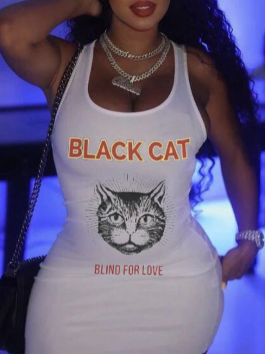 LovelyWholesale Letter Print Bodycon Cami Dress Summer Sleeveless Casual Round Neck Spring Summer 2024