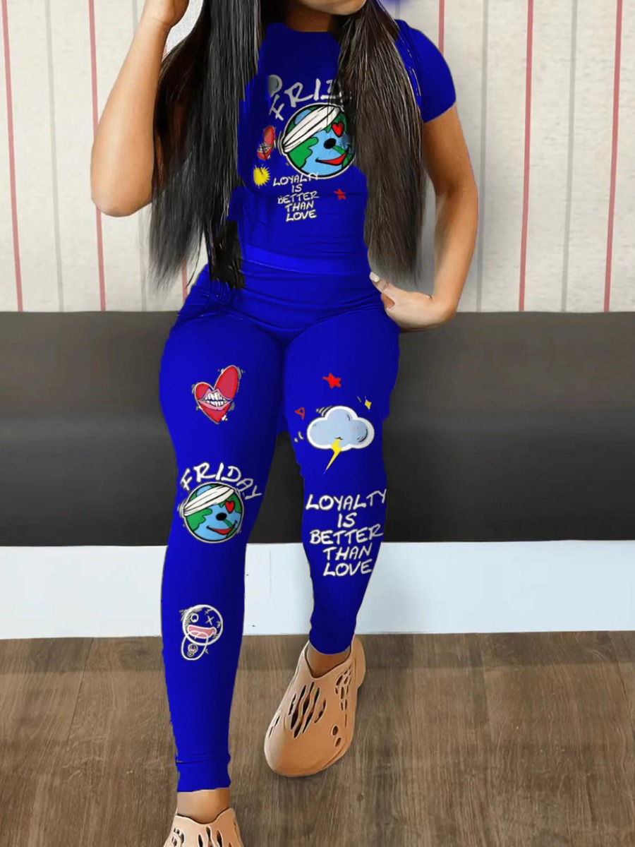 LW Plus Size Cartoon Loyalty Is Better Than Love Print Pants Set 5X