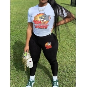 LW Plus Size Cartoon Tom And Jerry Letter Print Pa