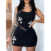 LW Cross Print Cut Out Cami Dress