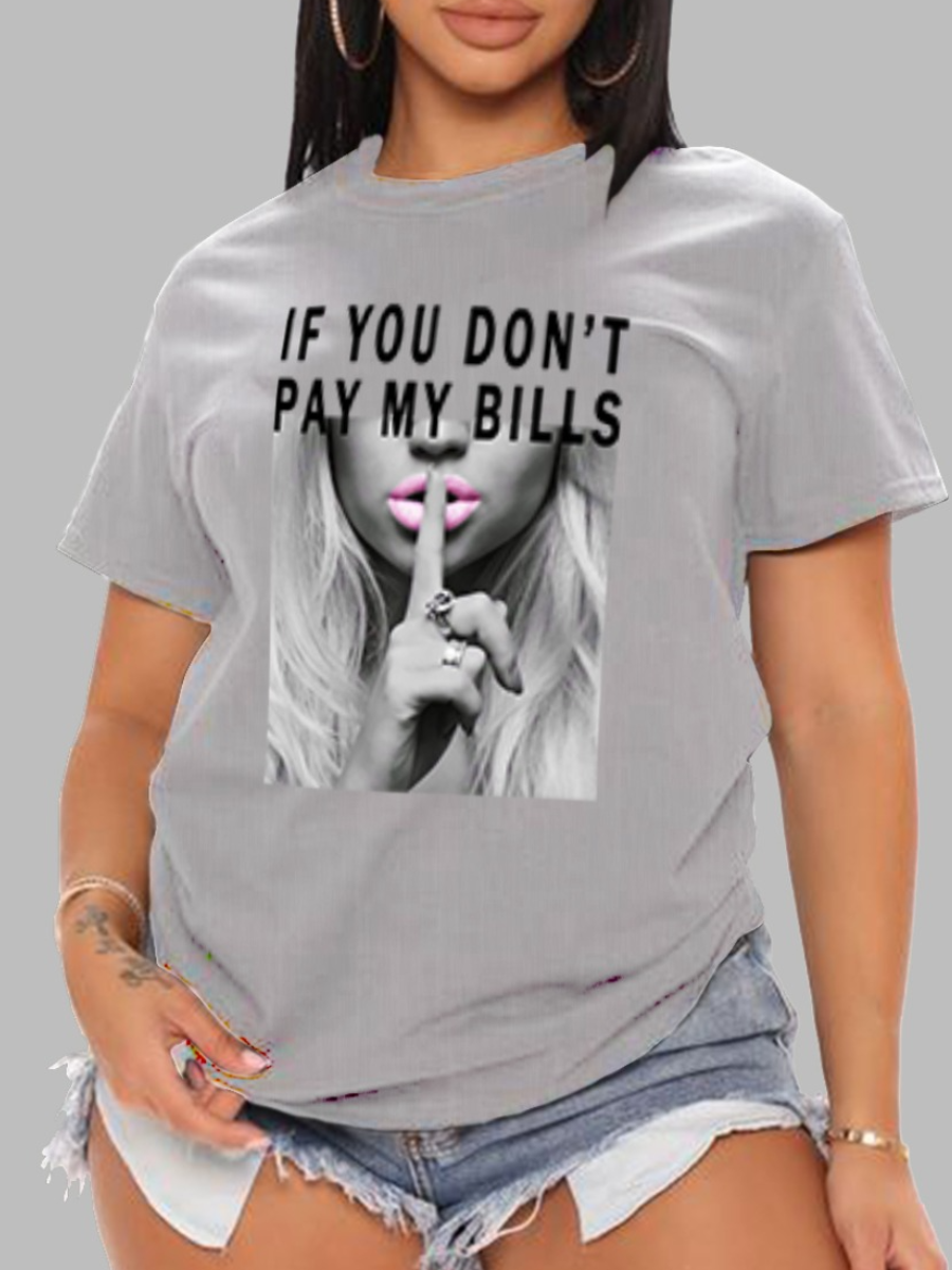 LovelyWholesale Cotton Feel Figure Letter Print T-shirt Summer Short Sleeve Casual Round Neck Spring Summer 2024