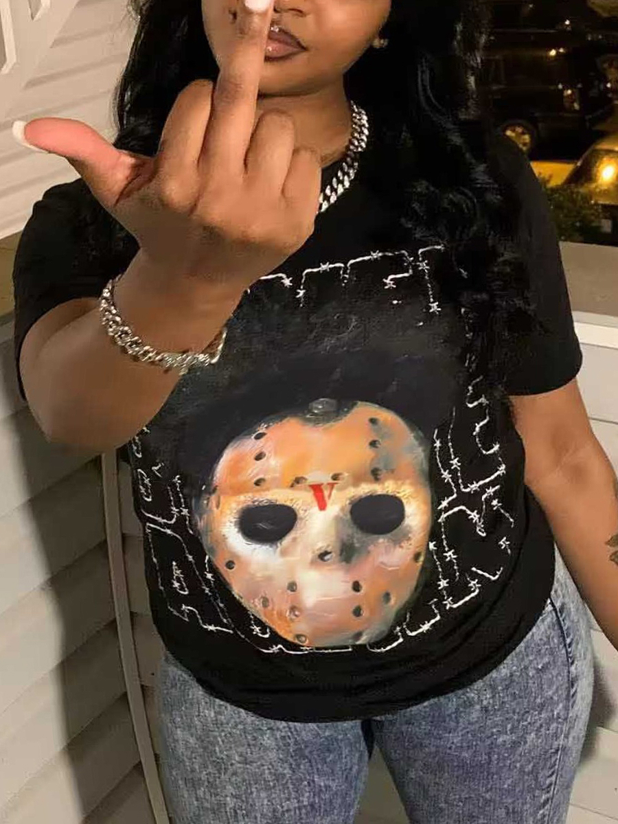 LovelyWholesale Plus Size Figure Letter Print T-shirt Summer Short Sleeve Casual Round Neck  5X Spring Summer 2024