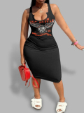 LW SXY Plus Size Animal Letter Print Bodycon Cami Dress