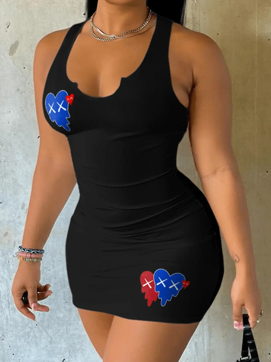 LW Plus Size Heart Print Bodycon Cami Dress