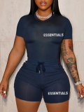LW Essentials Letter Print Drawstring Shorts Set