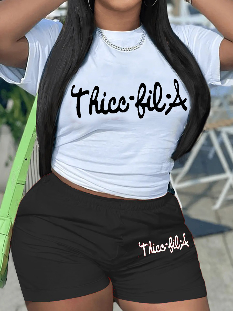 LW Thicc-fil-a Letter Print Regular Fit Shorts Set