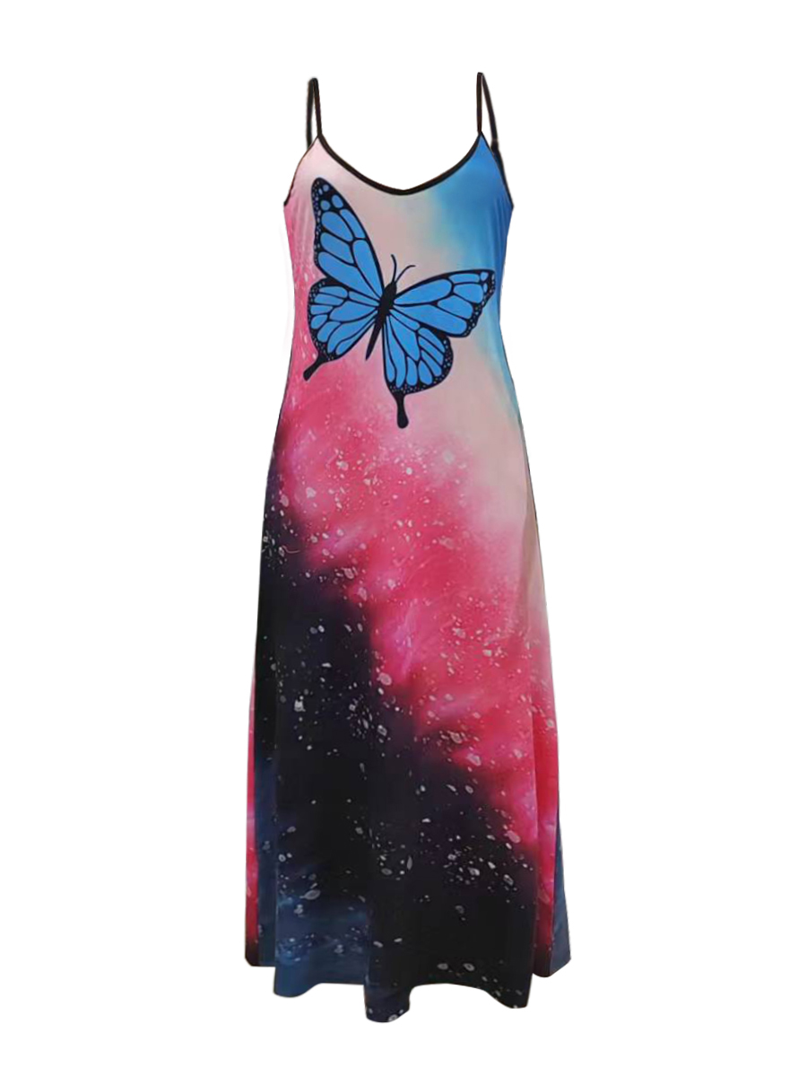 LW BASICS Starry Sky Butterfly Print A Line Dress