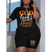 LW Plus Size Heart Letter Print Shorts Set