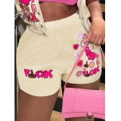 LW Mid Waist Heart Letter Print Shorts