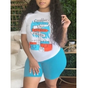 LW Plus Size Letter Print Patchwork Shorts Set